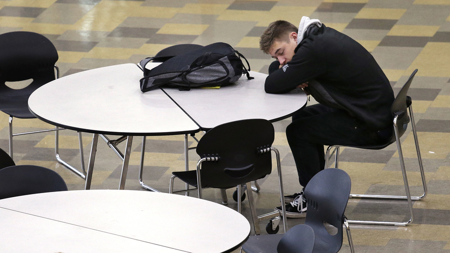 Teens, like this one resting during first period at Roosevelt High School in Seattle, Washington, need more sleep than they are getting, according to studies. Later school start times could lead to improvements not only in their grades but also other areas of their lives, doctors say.