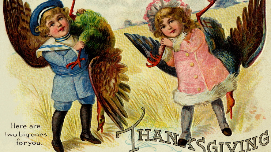  vintage postcard was mailed for Thanksgiving around 1900