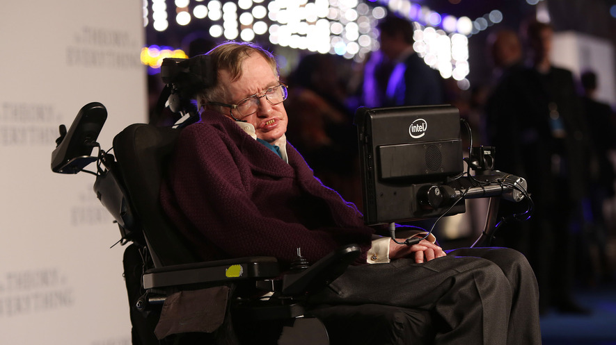 Professor Stephen Hawking pictured on the blue carpet for the premiere of "The Theory of Everything" at the Odeon in London, England, December 9, 2014. Photo by: Joel Ryan/Invision/AP