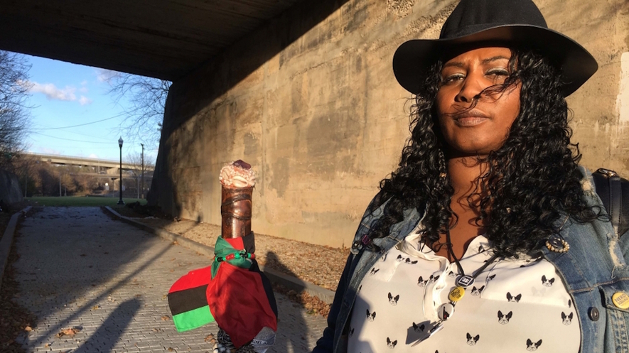 Free Egunfemi, founder of Untold RVA, at the African Burial Ground in Richmond, Virginia. Photo by Rupa Shenoy/The World