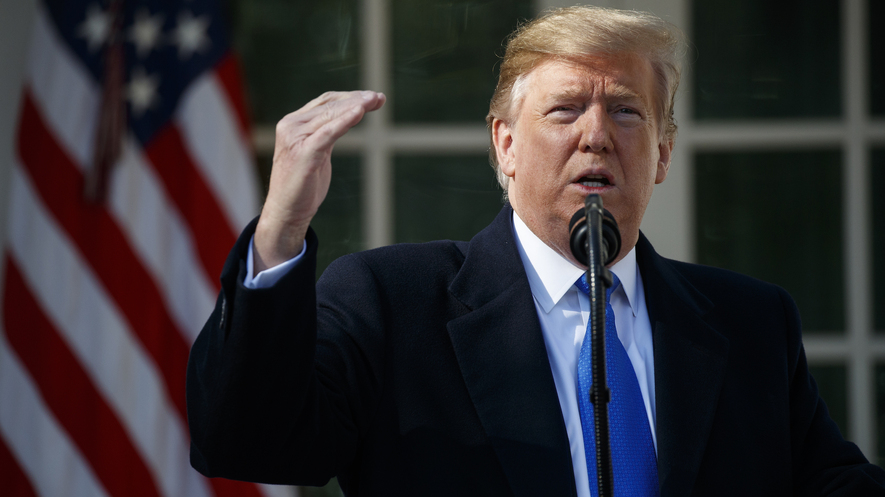 President Donald Trump declares a national emergency in order to build a wall along the southern border, February 15, 2019, in Washington, D.C. Photo by: Evan Vucci/AP Photo