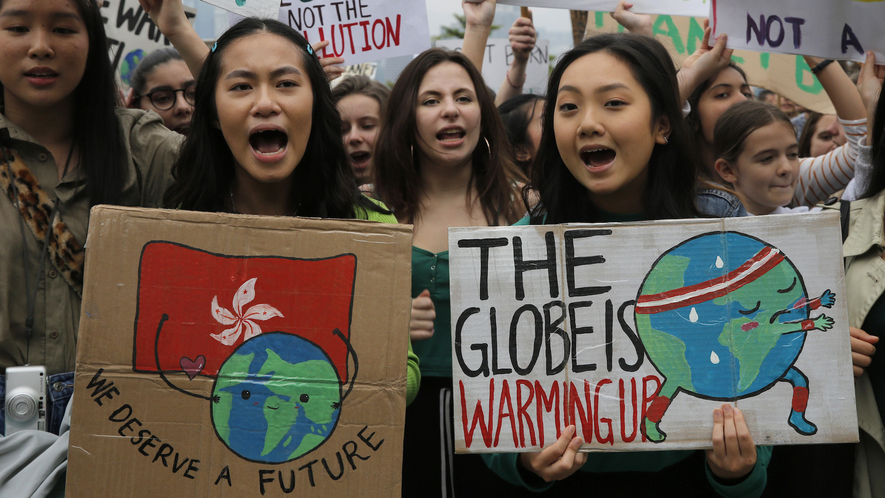 Image 1. Hundreds of schoolchildren take part in a climate protest in Hong Kong, China, on March 15, 2019. Students in more than 80 countries and territories worldwide skipped class that day to protest their governments' failure to act against global warming. The coordinated "school strike" was inspired by 16-year-old activist Greta Thunberg, who began holding solitary demonstrations outside the S...