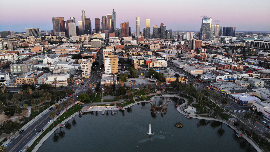A view of the Los Angeles city skyline.
