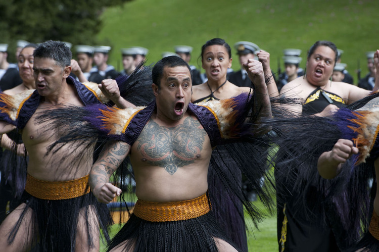Image 2. Maori warriors perform a Haka, meaning a dance of welcome, in 2012. The ceremony is an ancient Maori tradition used to determine if visitors came in peace or not. Photo from U.S. Department of Defense [Click to expand]